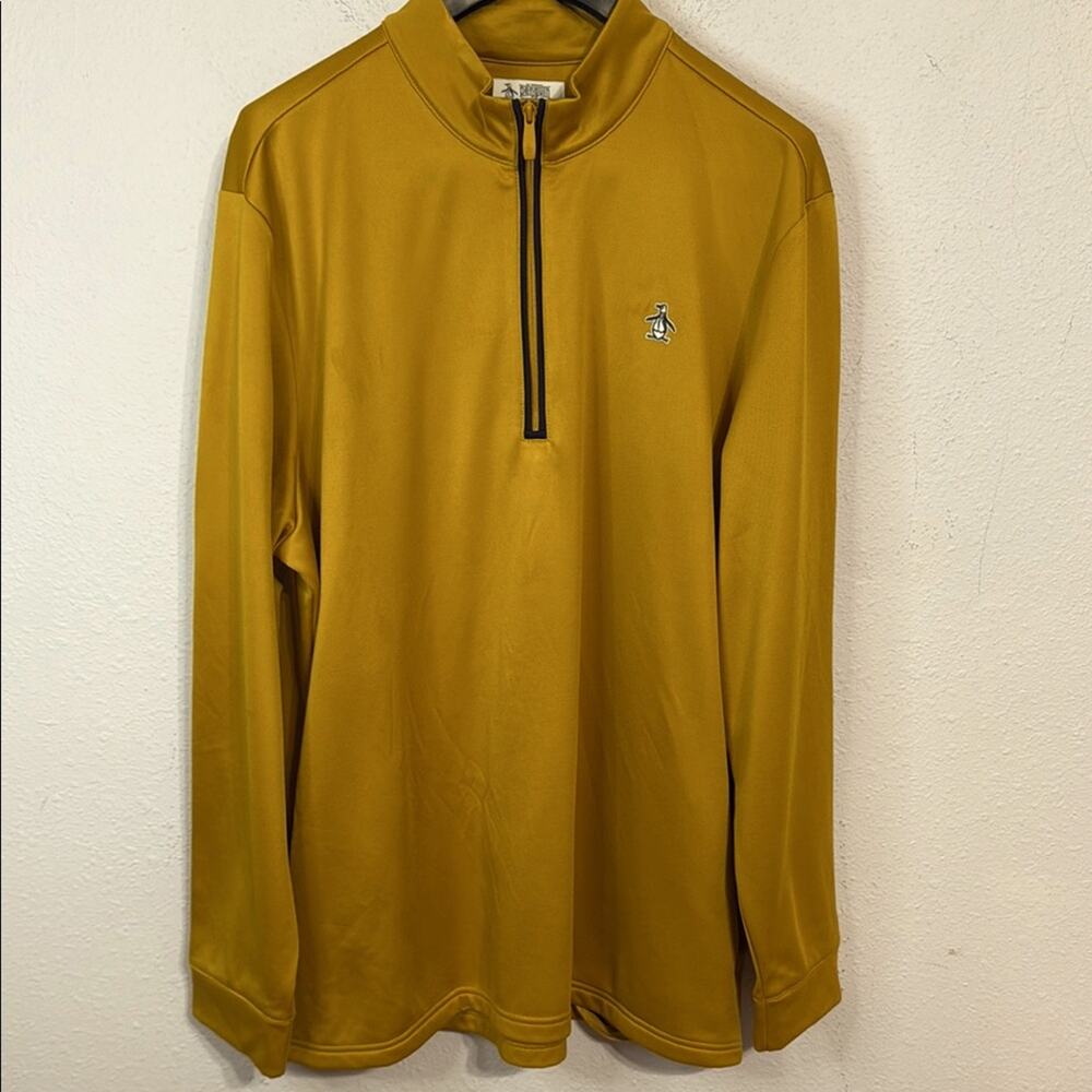 Original Penguin Men Gold Zip Up Sweater with Standing Collar Size XXL
